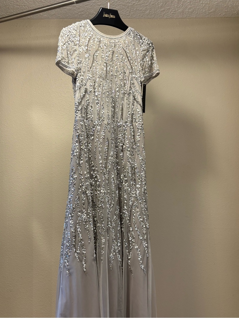 Aidan Mattox Silver Beaded Maxi Dress